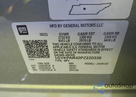 2023 Cadillac Xt6 Fwd Luxury z USA, uszkodzony, nr VIN 1GYKPAR42PZ220336